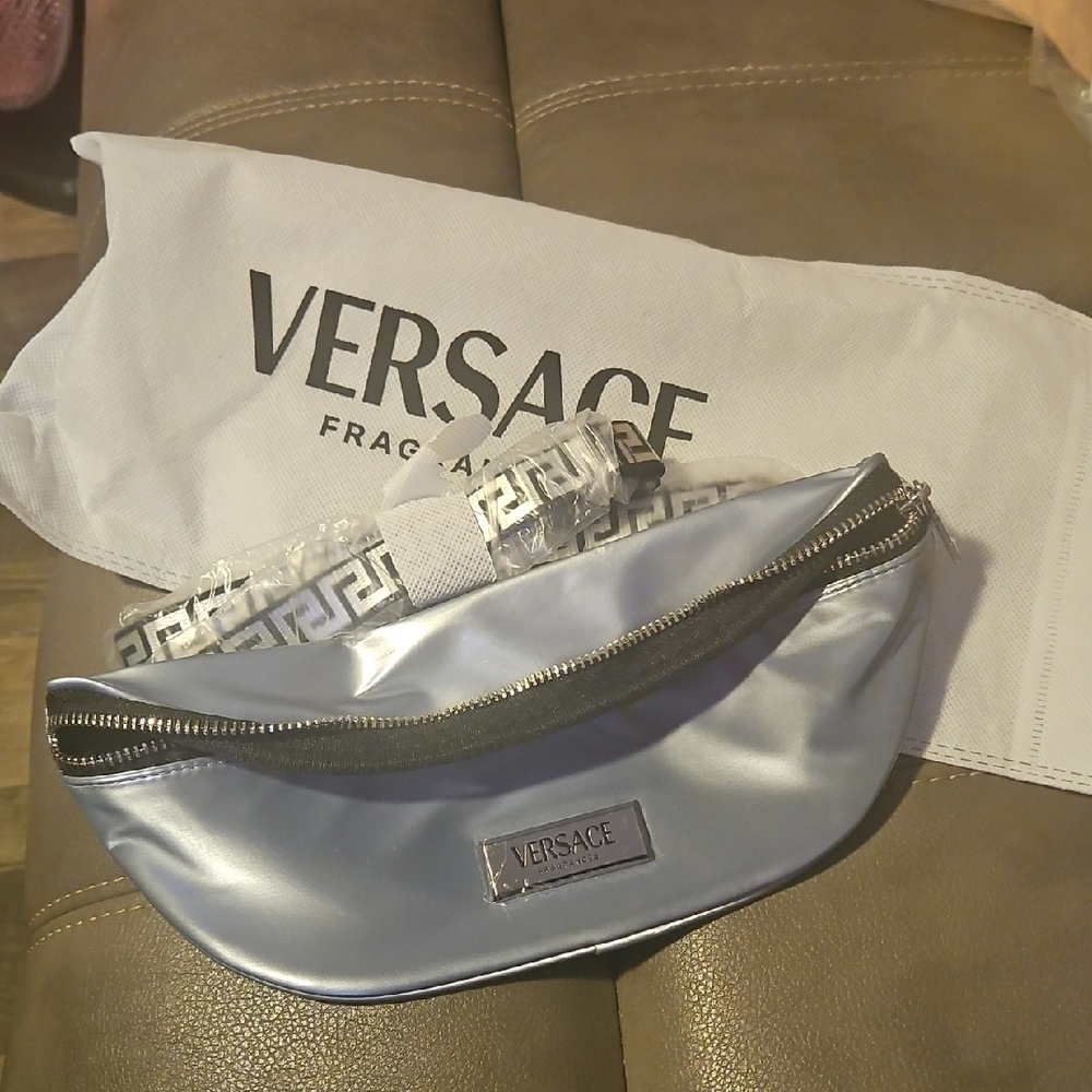Versace Sky Blue Belt Bag with Silver Details